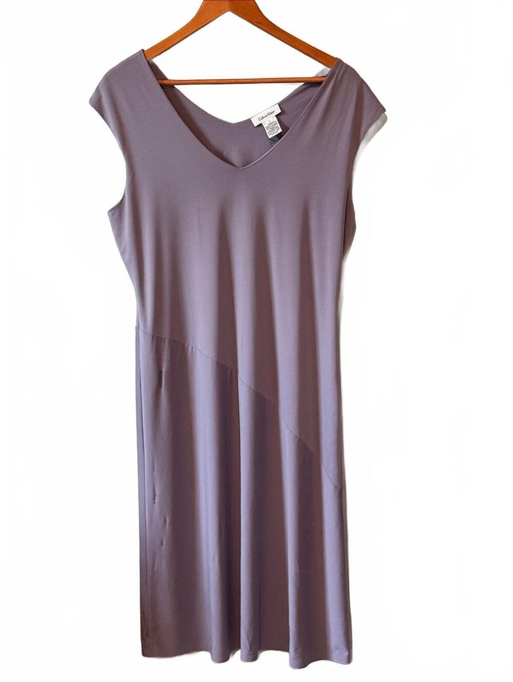 CALVIN KLEIN | Dusty Lavender Sheath Dress V-Neck Cap Sleeve Size L Minimalist